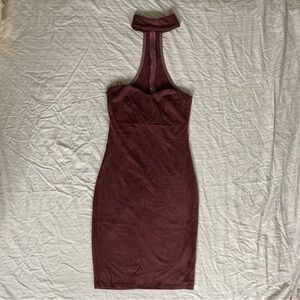 Velvet Burgundy Strapless Halter Dress